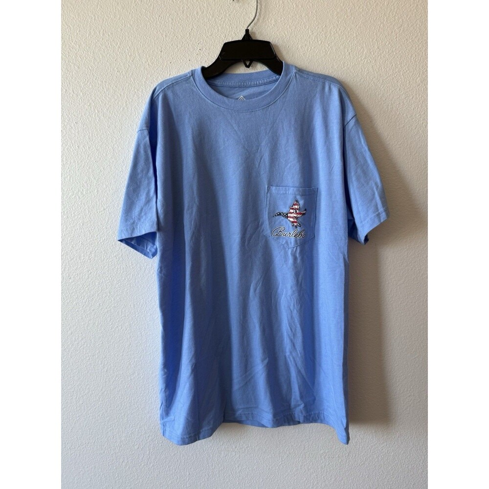 Burlebo Men's T-Shirt Crew Neck Blue Size Medium American Flag Duck Graphic